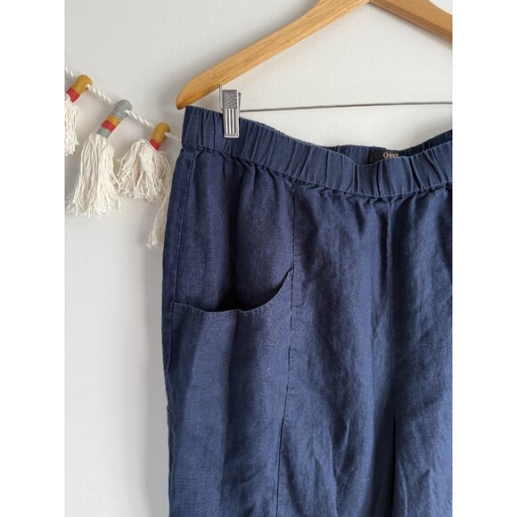 Quince 100% Linen European Tapered Ankle pant Deep Navy Relaxed Lagenlook XL - Picture 5 of 10